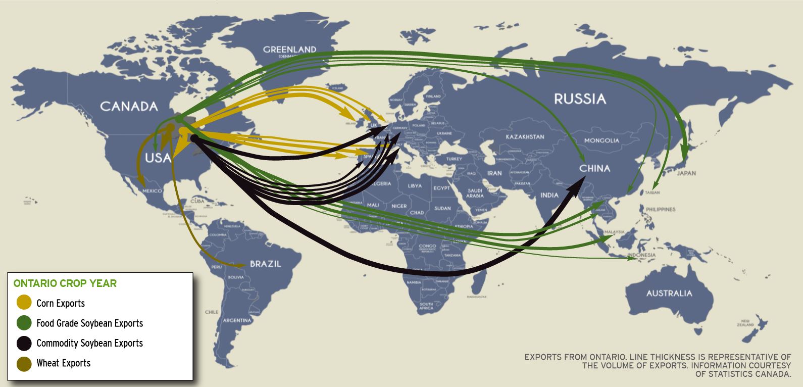 export map of grains across Canada