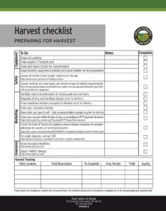 Harvest checklist